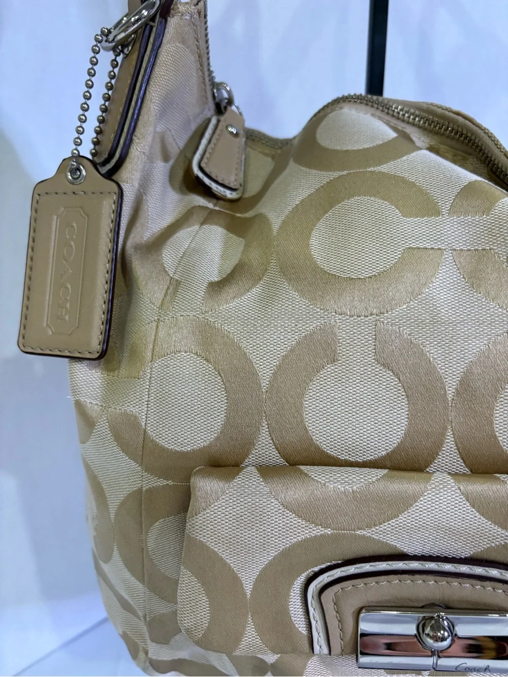 Coach Beige Signature Jacquard Shoulder Bag